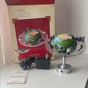 Vintage 2003 Hallmaek Harley-Davidson Globe Ornament with Stand